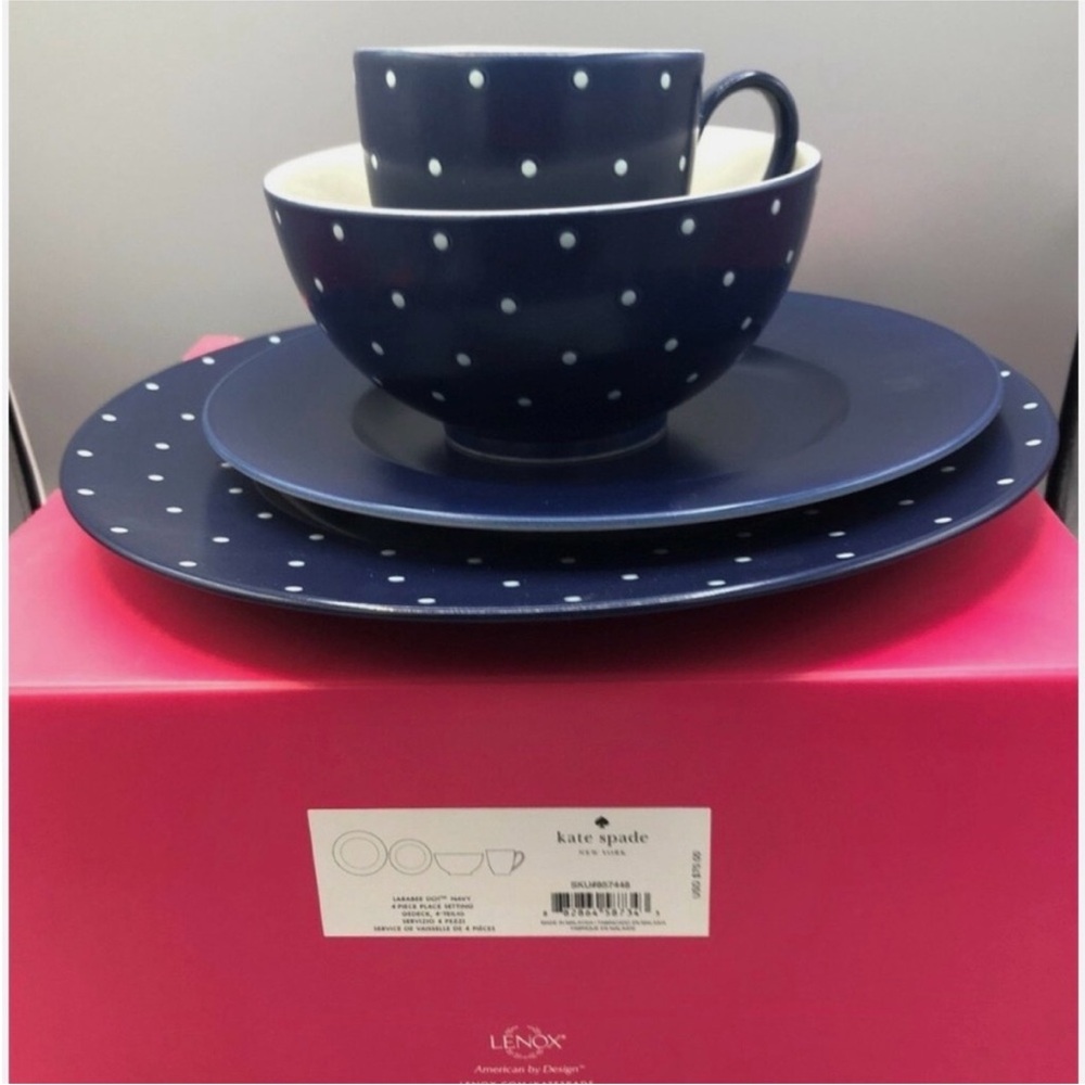 Kate Spade Dark Blue and White Dot Dinnerware Set